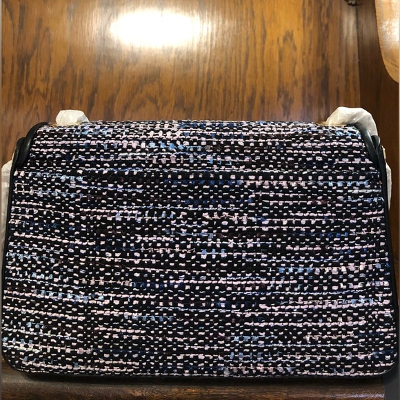 NWT-Kate Spade-Carey Tweed Medium Flap Shoulder Bag-Dark Navy & Black Multi-$499 - Picture 3 of 15